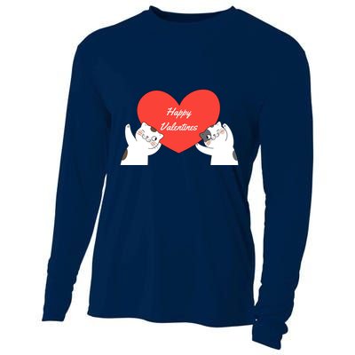 Happy ValentineS Red Heart And Cats Cooling Performance Long Sleeve Crew