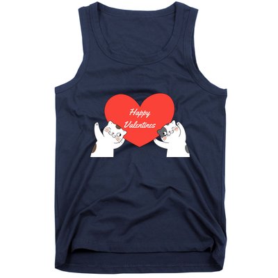 Happy ValentineS Red Heart And Cats Tank Top