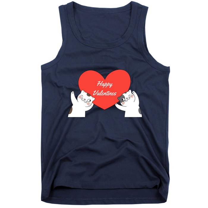 Happy ValentineS Red Heart And Cats Tank Top