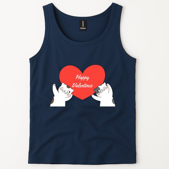 Happy ValentineS Red Heart And Cats Tank Top