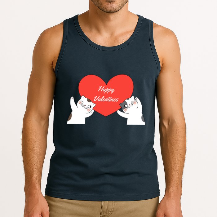 Happy ValentineS Red Heart And Cats Tank Top