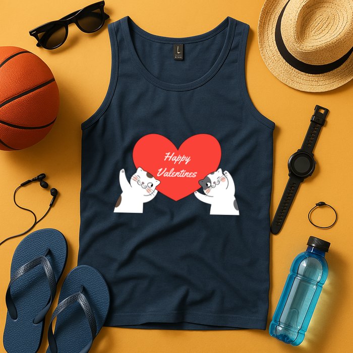 Happy ValentineS Red Heart And Cats Tank Top