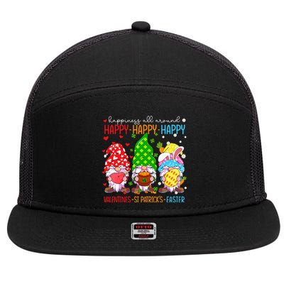 Happy Valentines St Patrick Easter Happy Holiday Gnome Funny 7 Panel Mesh Trucker Snapback Hat