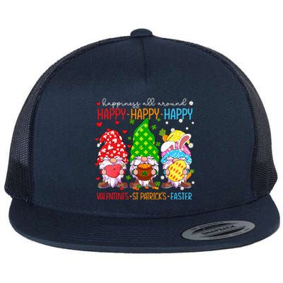 Happy Valentines St Patrick Easter Happy Holiday Gnome Funny Flat Bill Trucker Hat