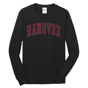 Hanover Virginia Souvenir College Style Red Text Tall Long Sleeve T-Shirt