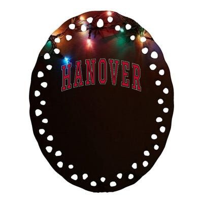 Hanover Virginia Souvenir College Style Red Text Ceramic Oval Ornament