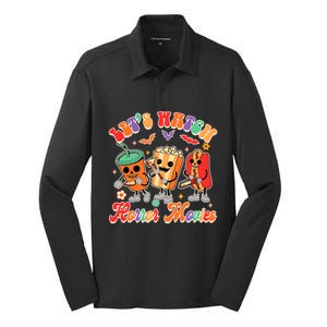 Halloween Vibes Spooky Vibes Funny Lets Watch Horror Movies Silk Touch Performance Long Sleeve Polo