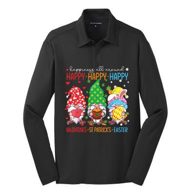 Happy Valentines St Patrick Easter Happy Holiday Gnome Funny Silk Touch Performance Long Sleeve Polo