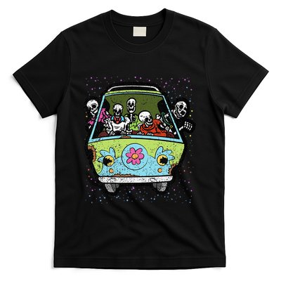 Hippie Van Skeleton Halloween Costume Retro Bones T-Shirt