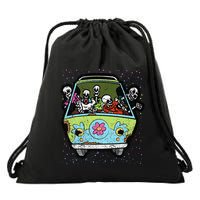 Hippie Van Skeleton Halloween Costume Retro Bones Drawstring Bag