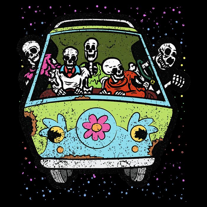 Hippie Van Skeleton Halloween Costume Retro Bones Drawstring Bag