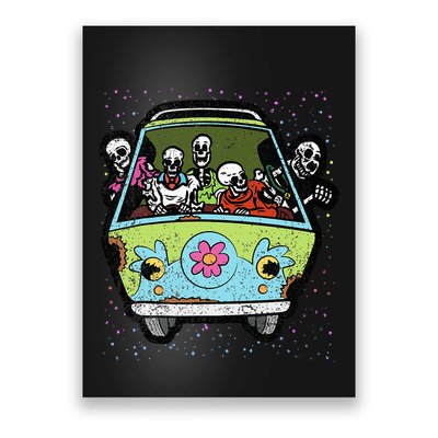 Hippie Van Skeleton Halloween Costume Retro Bones Poster
