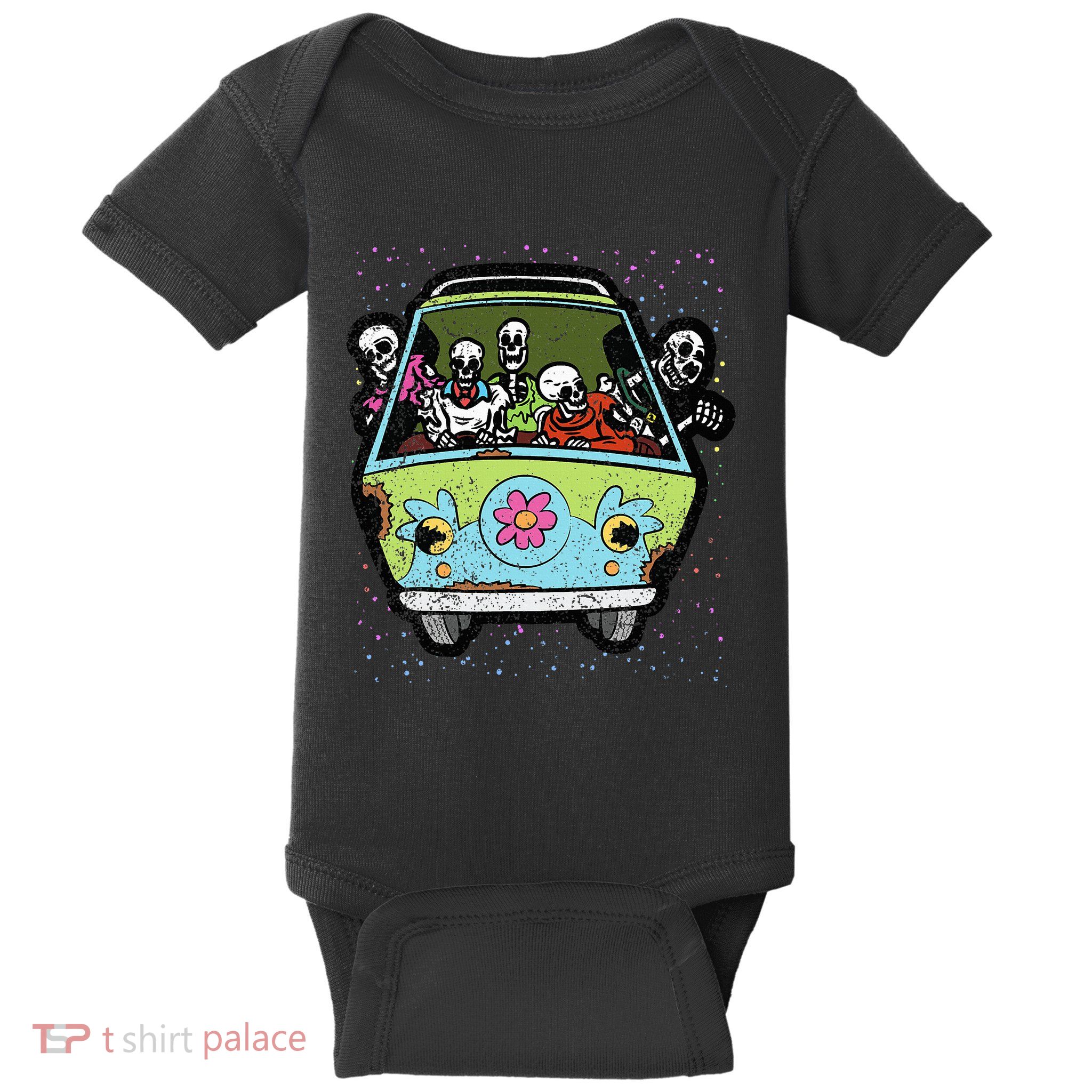 Hippie Van Skeleton Halloween Costume Retro Bones Baby Bodysuit