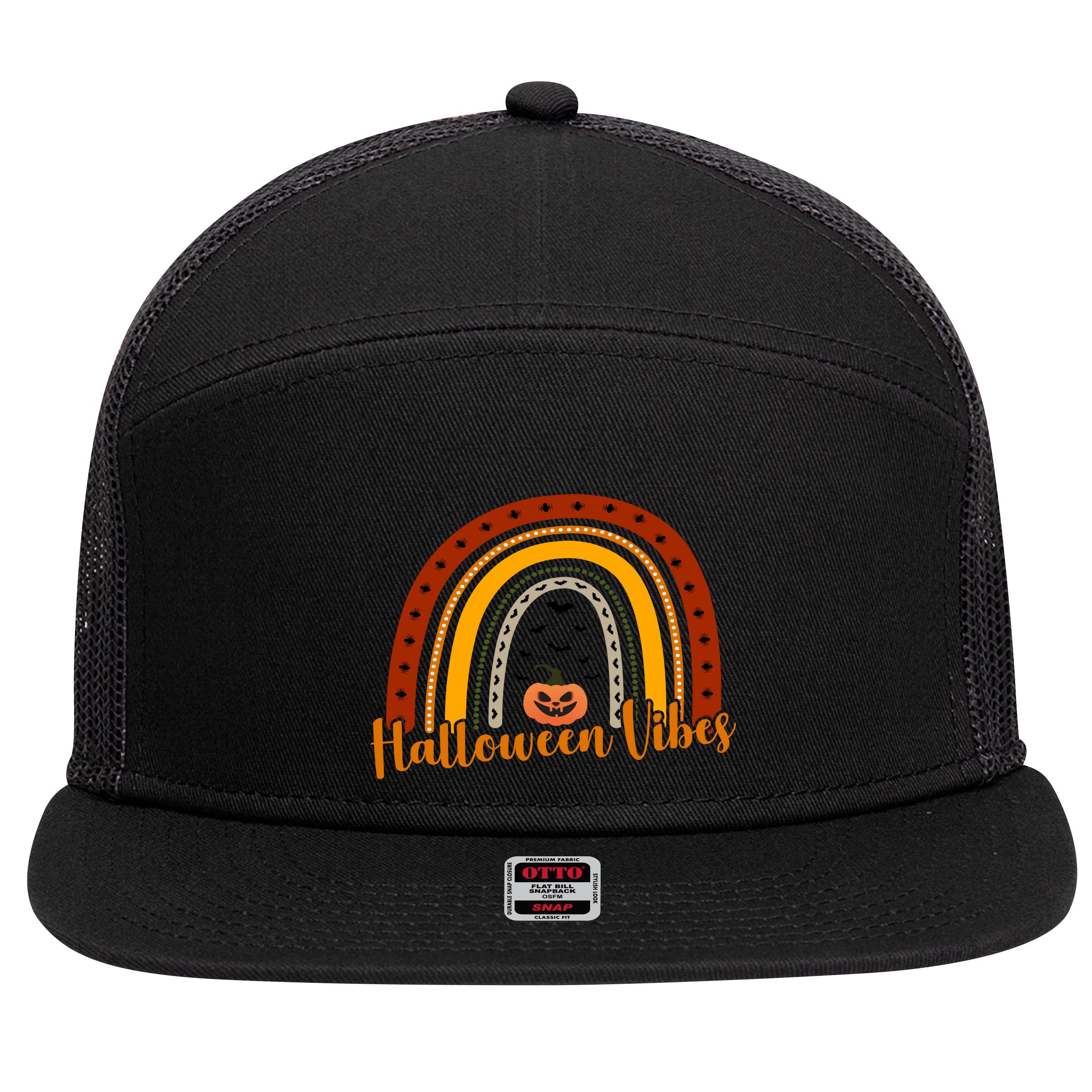 Halloween Vibes Spooky Rainbow 7 Panel Mesh Trucker Snapback Hat