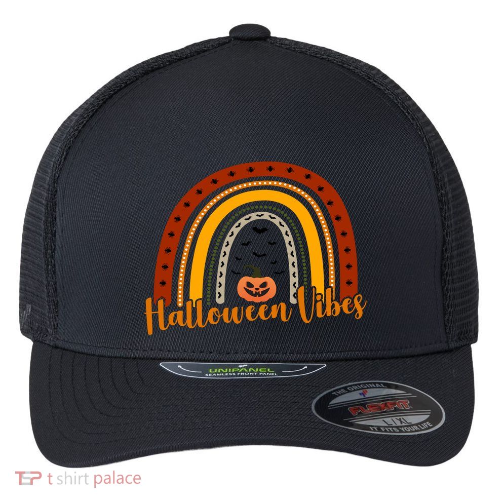 Halloween Vibes Spooky Rainbow Flexfit Unipanel Trucker Cap