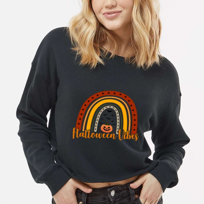 Halloween Vibes Spooky Rainbow Cropped Pullover Crew