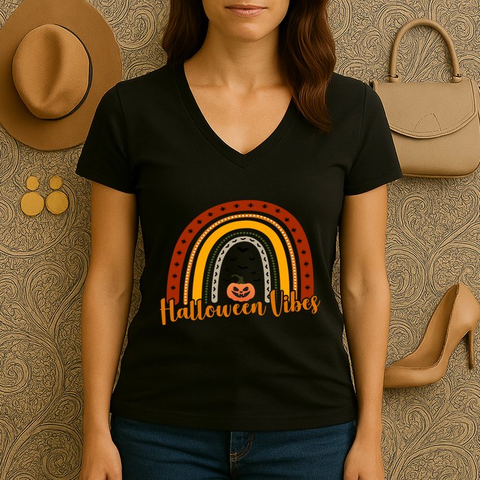 Halloween Vibes Spooky Rainbow Women's V-Neck T-Shirt