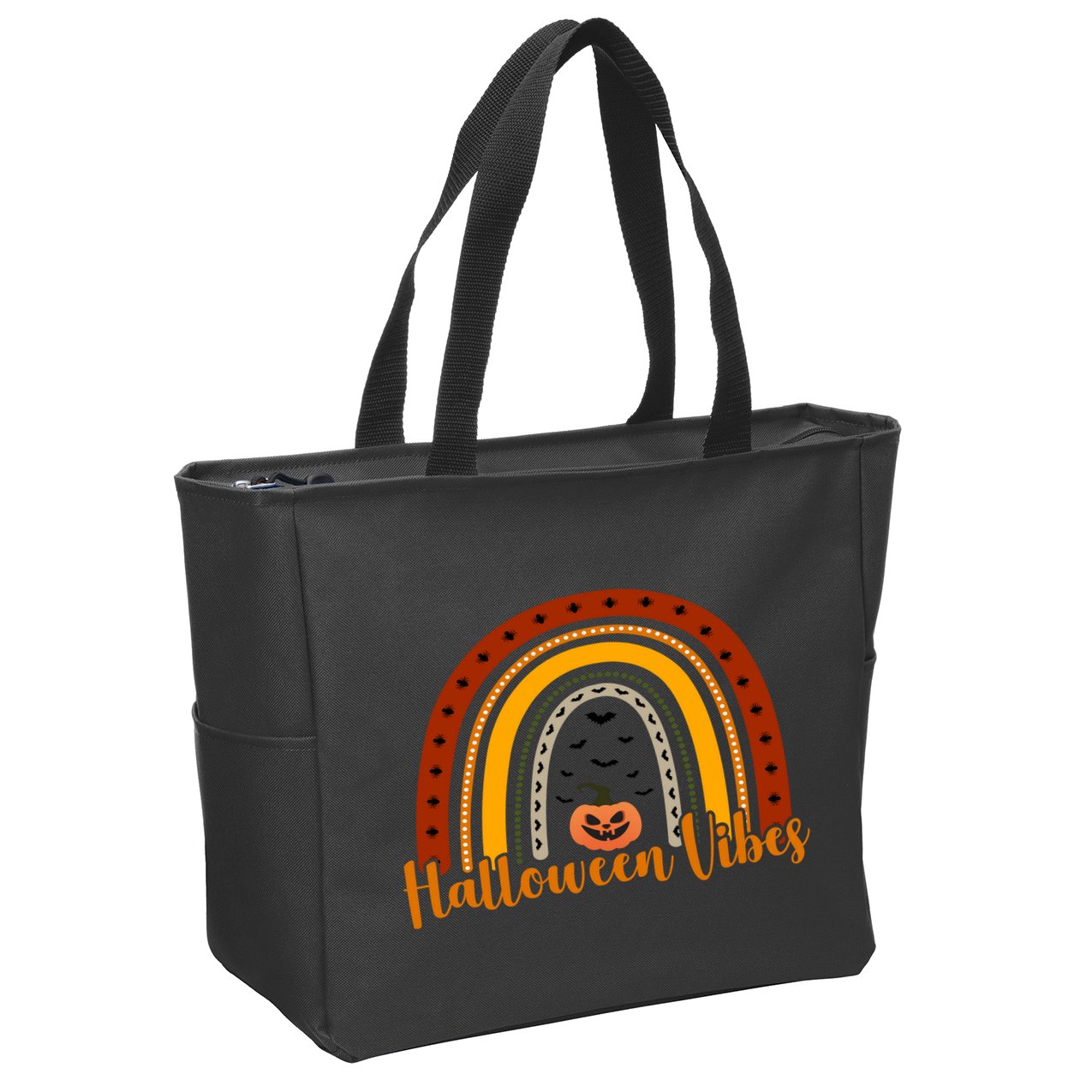 Halloween Vibes Spooky Rainbow Zip Tote Bag