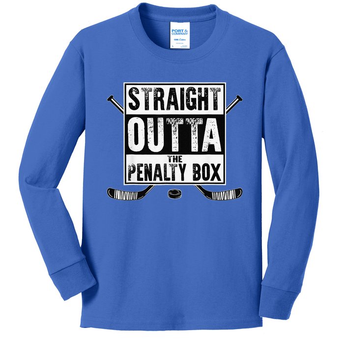 Hockey Vintage Straight Outta The Penalty Box Kids Long Sleeve Shirt