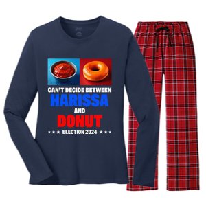 Harris Vs Trump CanT Decide Between Harissa And Donut Funny Women's Long Sleeve Flannel Pajama Set 