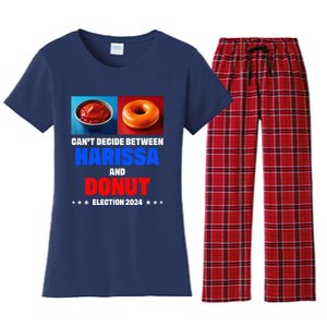 Harris Vs Trump CanT Decide Between Harissa And Donut Funny Women's Flannel Pajama Set