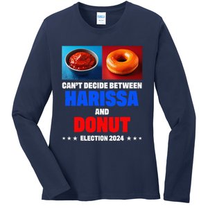 Harris Vs Trump CanT Decide Between Harissa And Donut Funny Ladies Long Sleeve Shirt