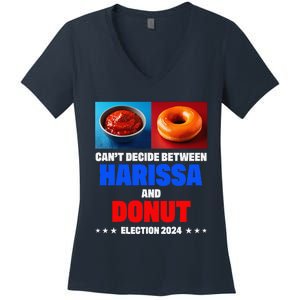 Harris Vs Trump CanT Decide Between Harissa And Donut Funny Women's V-Neck T-Shirt