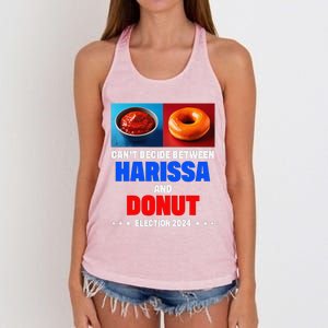 Harris Vs Trump CanT Decide Between Harissa And Donut Funny Women's Knotted Racerback Tank