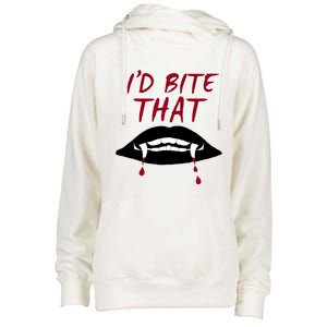 Halloween Vampire Teeth Bitethat Bite Me Vampire Blood Gift Womens Funnel Neck Pullover Hood