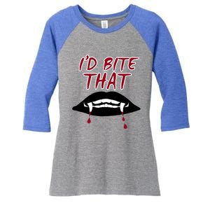 Halloween Vampire Teeth Bitethat Bite Me Vampire Blood Gift Women's Tri-Blend 3/4-Sleeve Raglan Shirt