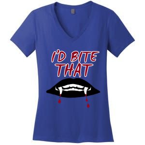 Halloween Vampire Teeth Bitethat Bite Me Vampire Blood Gift Women's V-Neck T-Shirt