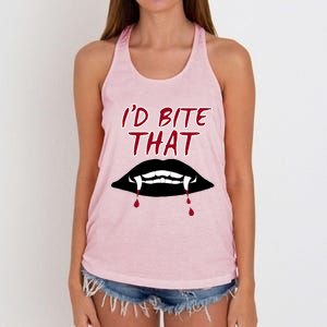 Halloween Vampire Teeth Bitethat Bite Me Vampire Blood Gift Women's Knotted Racerback Tank