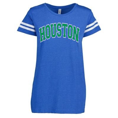 Houston Varsity Text Green With White Outline Enza Ladies Jersey Football T-Shirt