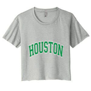 Houston Varsity Text Green With White Outline Women's Crop Top Tee