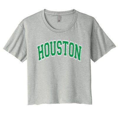 Houston Varsity Text Green With White Outline Women's Crop Top Tee