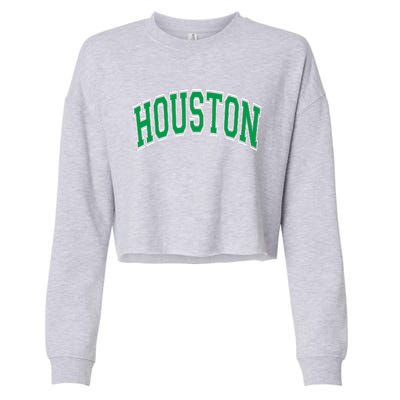 Houston Varsity Text Green With White Outline Cropped Pullover Crew