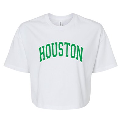 Houston Varsity Text Green With White Outline Bella+Canvas Jersey Crop Tee