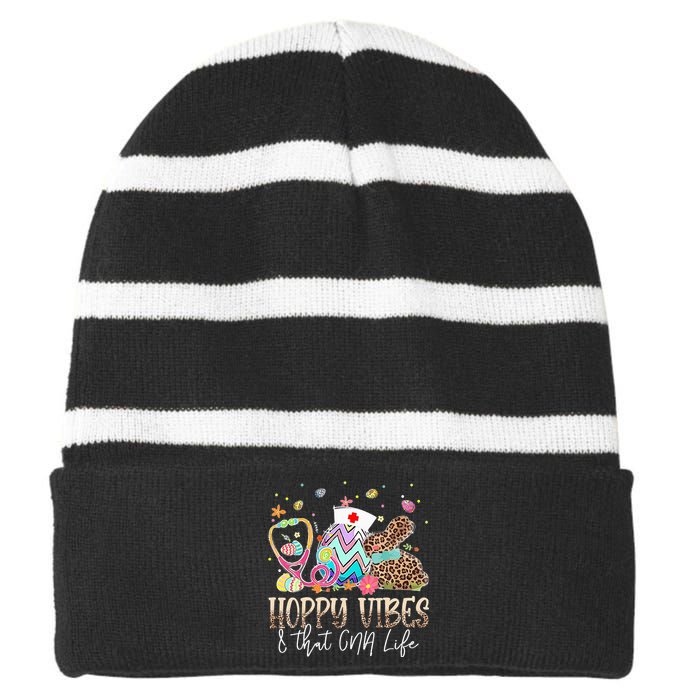 Hoppy Vibes & That CNA Life Easter Day Bunny Striped Beanie with Solid Band