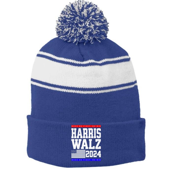 Harris Vp Walz Election Dnc Democrats Presidential Funny Gift Stripe Pom Pom Beanie