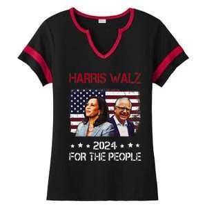 Harris Walz 2024 President American Flag Kamala Harris Waltz Ladies Halftime Notch Neck Tee