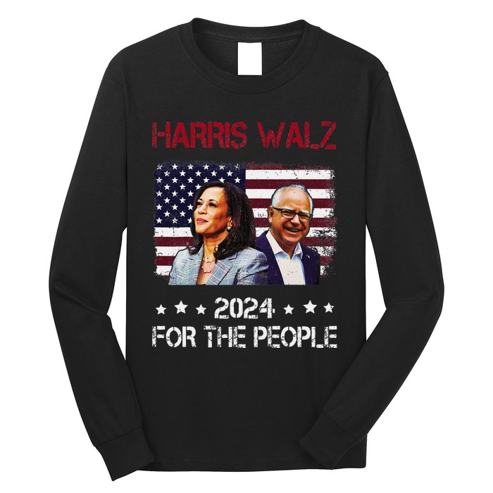 Harris Walz 2024 President American Flag Kamala Harris Waltz Long Sleeve Shirt