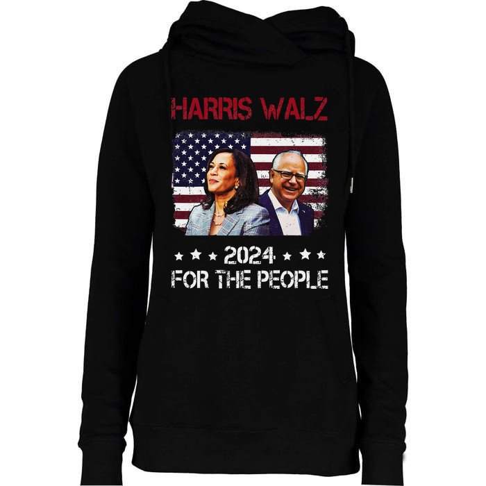 Harris Walz 2024 President American Flag Kamala Harris Waltz Womens Funnel Neck Pullover Hood