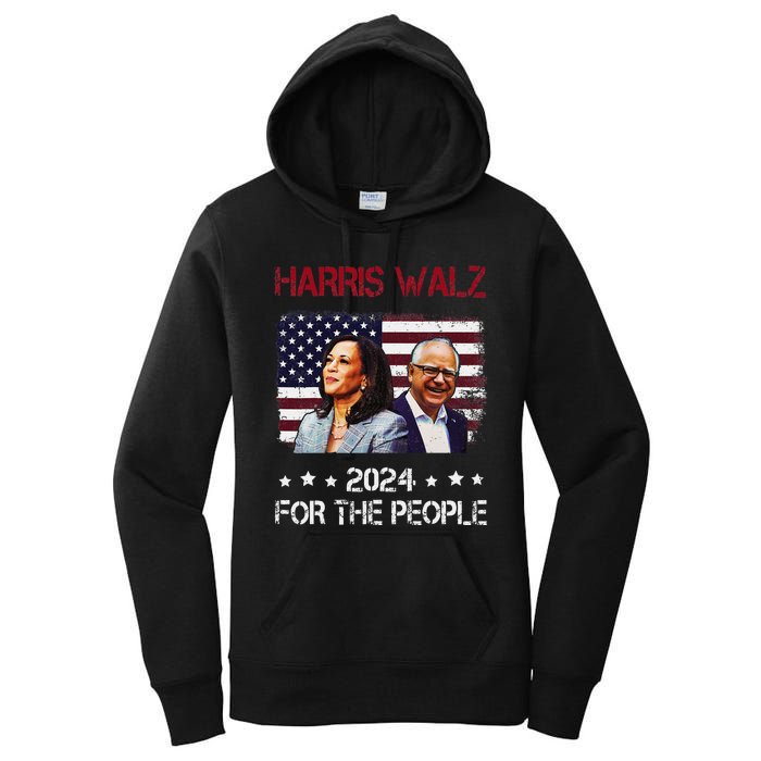 Harris Walz 2024 President American Flag Kamala Harris Waltz Women's Pullover Hoodie