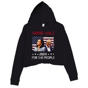 Harris Walz 2024 President American Flag Kamala Harris Waltz Crop Fleece Hoodie