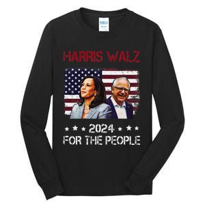 Harris Walz 2024 President American Flag Kamala Harris Waltz Tall Long Sleeve T-Shirt