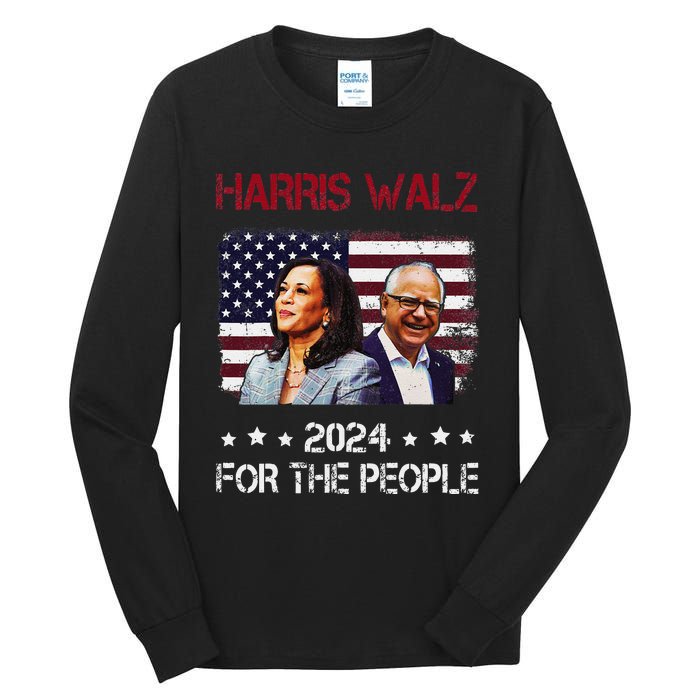 Harris Walz 2024 President American Flag Kamala Harris Waltz Tall Long Sleeve T-Shirt