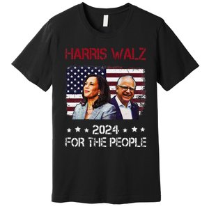 Harris Walz 2024 President American Flag Kamala Harris Waltz Premium T-Shirt