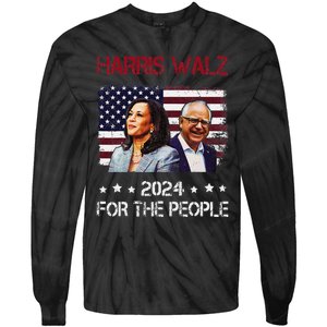 Harris Walz 2024 President American Flag Kamala Harris Waltz Tie-Dye Long Sleeve Shirt