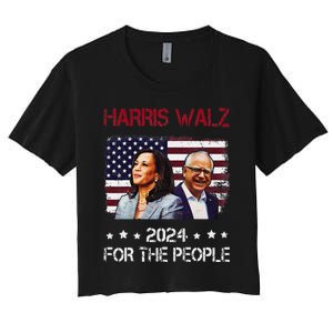 Harris Walz 2024 President American Flag Kamala Harris Waltz Women's Crop Top Tee