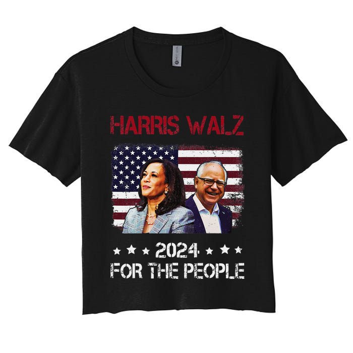 Harris Walz 2024 President American Flag Kamala Harris Waltz Women's Crop Top Tee